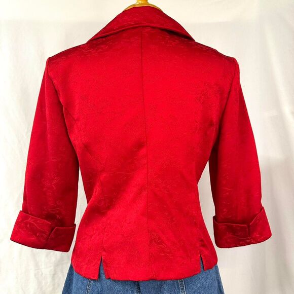 VTG 90s MARK FARREL Red Jacquard Brocade Cropped‎ Blazer Jacket Womens 7/8 Retro - Picture 5 of 5